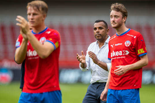 Helsingborgs tränare Alvaro Santos och Rasmus Jönsson