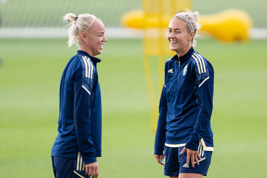 Caroline Seger and Emma Kullberg of the Swedish women's
