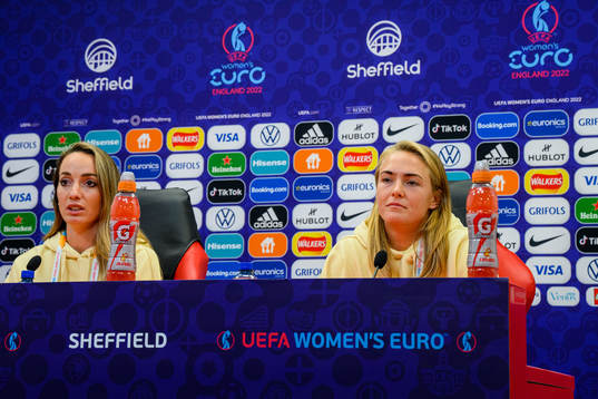 Kosovare Asllani and Magdalena Eriksson of the Swedish