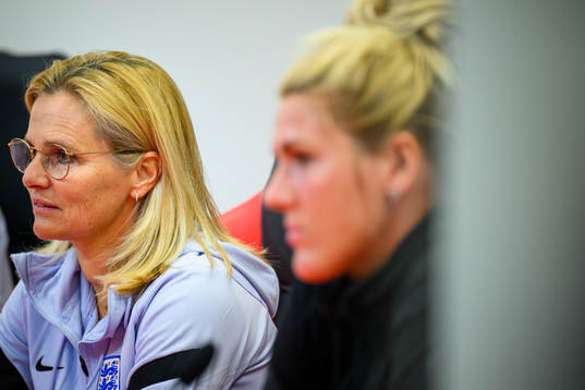 Sarina Wiegman, head coach and Millie Bright of the English