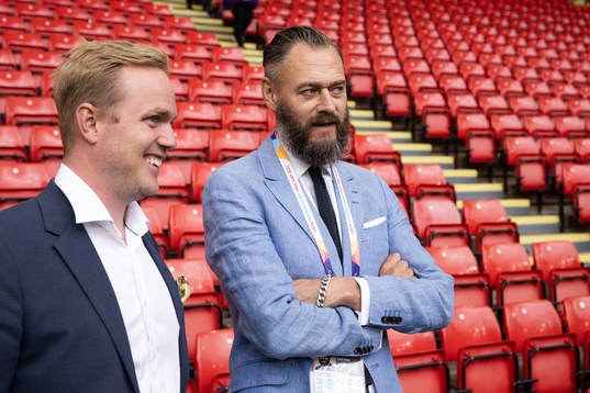 Jonas Eidevall, head coach of Arsenal FC and Olof Lundh of