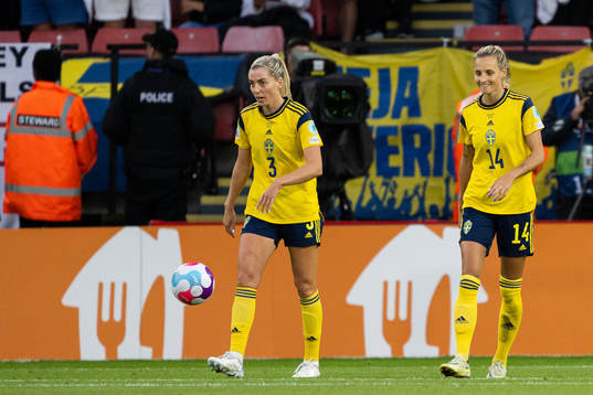Linda Sembrant and Nathalie Björn of Sweden look dejected