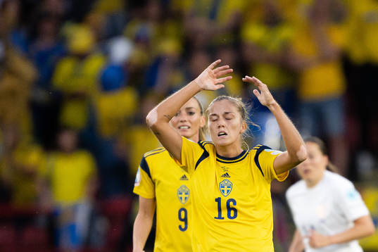 Filippa Angeldahl of Sweden looks dejected
