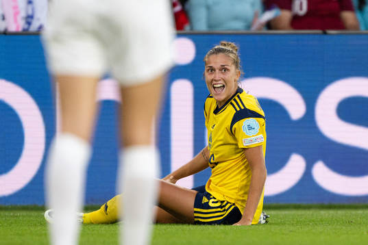 Filippa Angeldahl of Sweden looks dejected