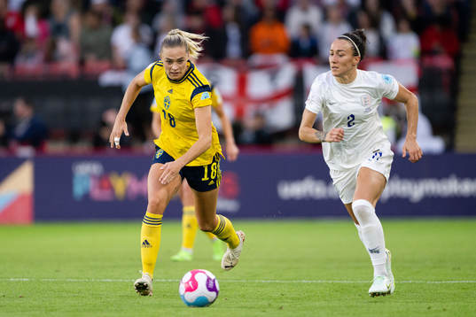 Fridolina Rolfö of Sweden and Lucy Bronze of England