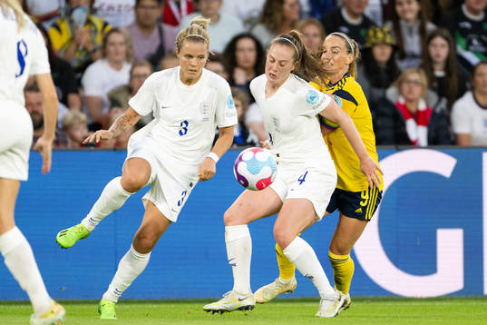 Rachel Daly and Keira Walsh of England against Kosovare