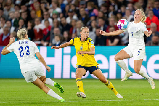 Jonna Andersson of Sweden against Alessia Russo and Beth