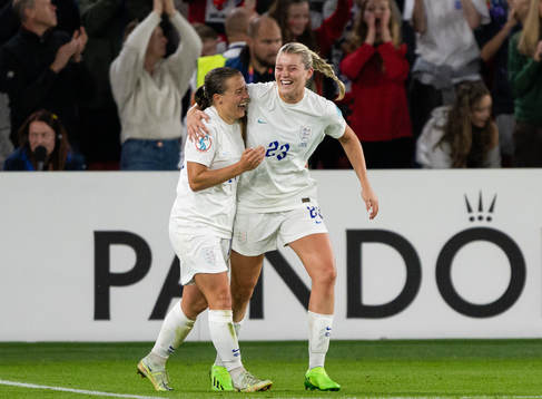 Keira Walsh and Alessia Russo of England celebrate the 4-0