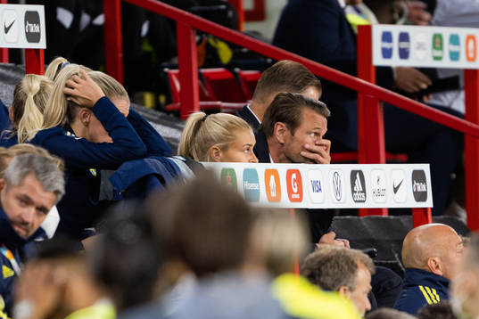 Amanda Nilden of Sweden looks dejected