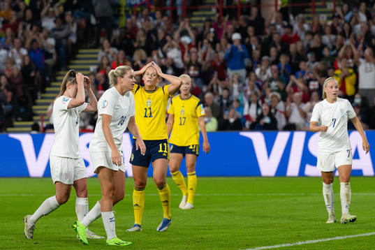 Stina Blackstenius of Sweden looks dejected