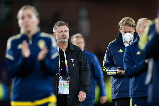 Head coach Peter Gerhardsson of Sweden looks dejected