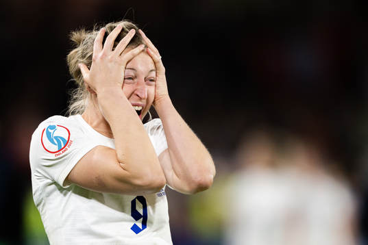 Ellen White of England celebrates
