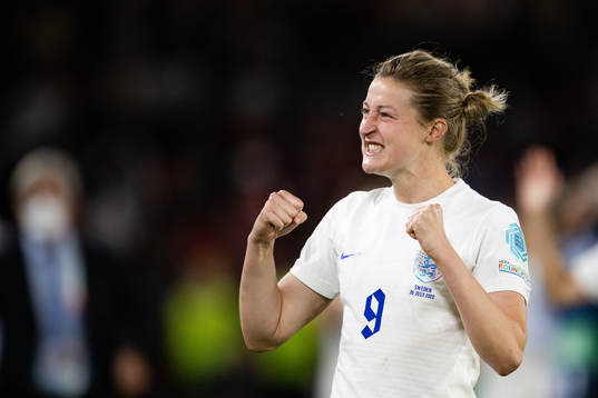 Ellen White of England celebrates