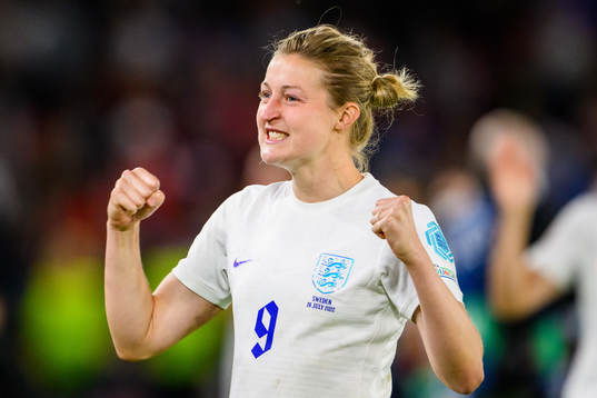 Ellen White of England celebrates