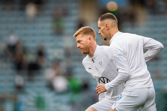Anders Christiansen and Veljko Birmancevic of Malmö FF
