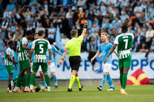 Anders Christiansen of Malmö FF receives a yellow card