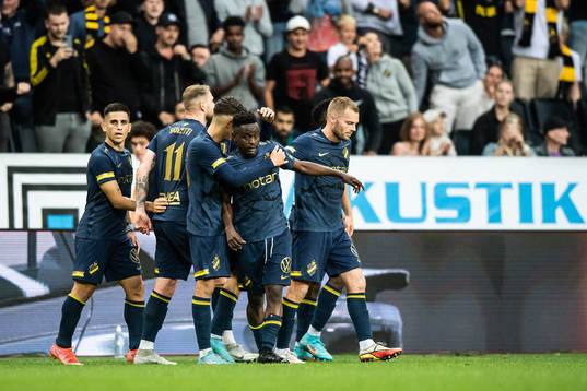 Josafat Mendes of AIK celebrates scoring 1-0