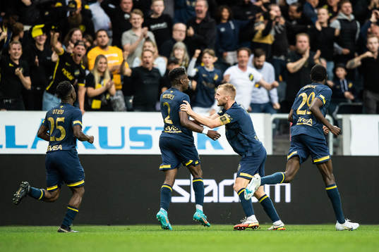 Josafat Mendes and Sebastian Larsson of AIK celebrate