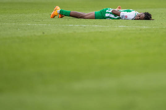 Kehinde Mathias Oyewusi of Zalgiris Vilnius in pain