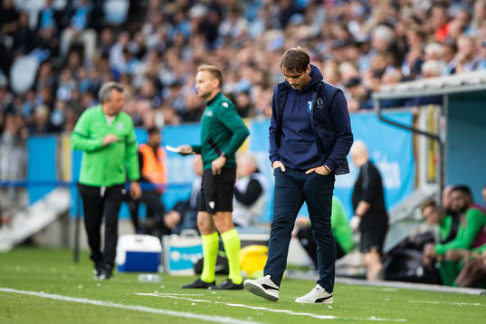 Milos Milojevic, head coach  of Malmö FF looks dejected