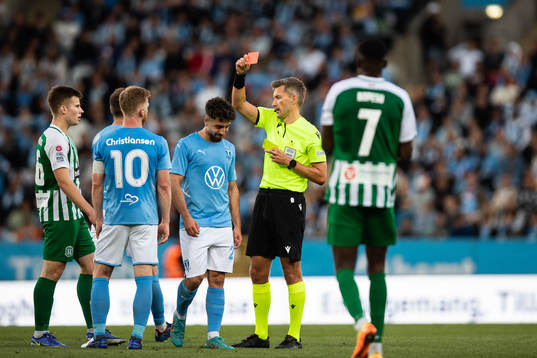 Anders Christiansen of Malmö FF is shown a red card