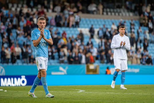 Patriot Sejdiu of Malmö FF looks dejected