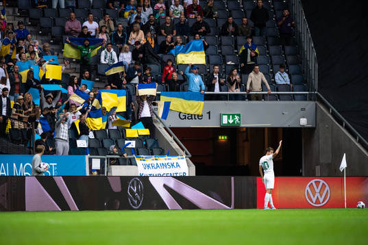 Vincent Thill of Vorskla Poltava with supporters