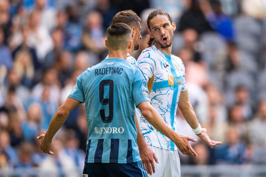 Haris Radetinac of Djurgården and Mateo Pavlović of Rijeka