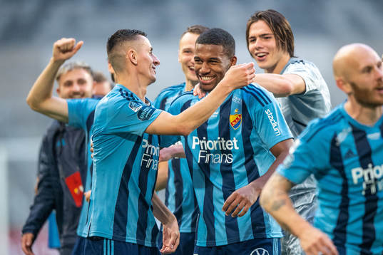 Haris Radetinac and Isak Hien of Djurgården celebrate