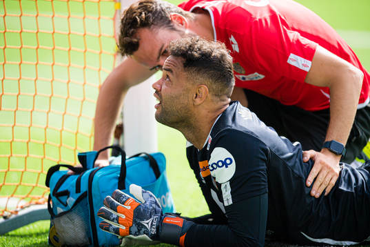 Sten Michael Grytebust of Aalesund in pain