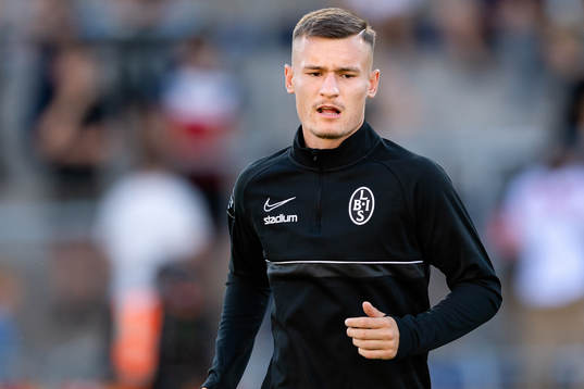Landskronas Robin Dzabic före fotbollsmatchen i Superettan