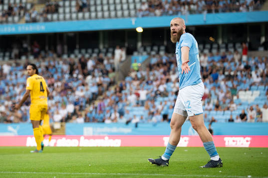 Jo Inge Berget of Malmö FF reacts