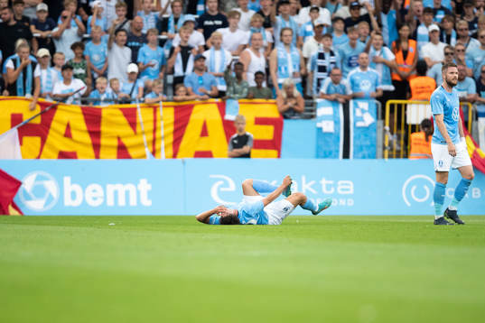 Moustafa Zeidan of Malmö FF in pain