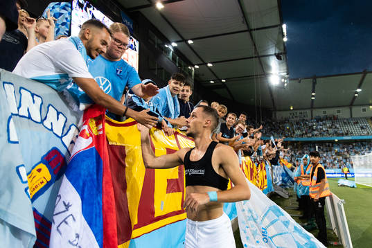 Veljko Birmancevic of Malmö FF gives away shirt