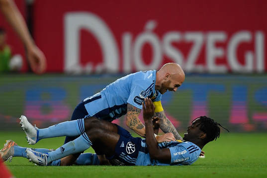 Magnus Eriksson and Joel Asoro of Djurgården celebrate