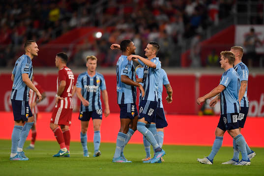 Isak Hien and Haris Radetinac of Djurgården celebrate