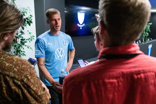 Felix Beijmo of Malmö FF in mixed zone