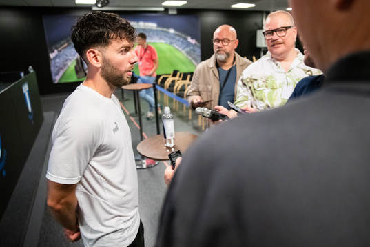 Erdal Rakip of Malmö FF in mixed zone