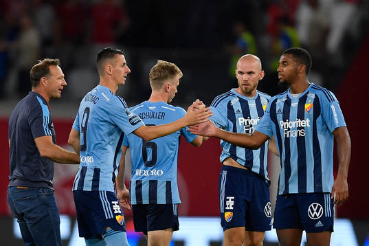 Haris Radetinac and Isak Hien of Djurgården celebrate