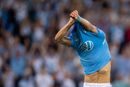 Veljko Birmancevic of Malmö FF celebrates scoring 3-0