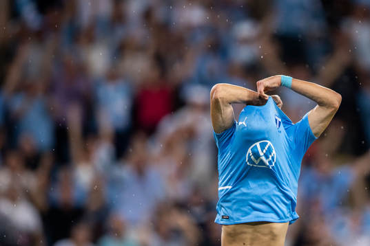 Veljko Birmancevic of Malmö FF celebrates scoring 3-0