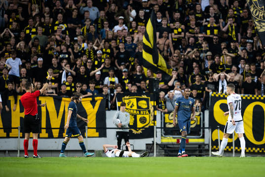 Amar Abdirahman Ahmed Fatah of AIK receives a yellow card