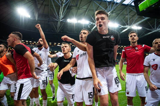 Players of FK Shkendija celebrate