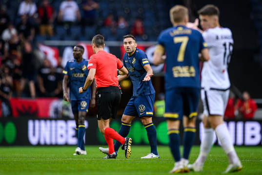 Sotirios Papagiannopoulos of AIK reacts towards referee