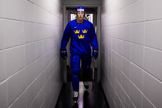 Simon Edvinsson of the Swedish under-20 national ice hockey