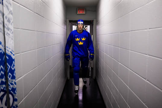 Simon Edvinsson of the Swedish under-20 national ice hockey