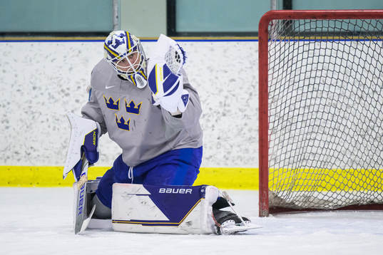 Goaltender Jesper Wallstedt of the Swedish under-20