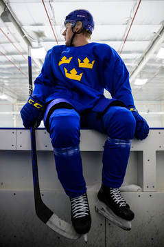Emil Andrae of the Swedish under-20 national ice hockey team