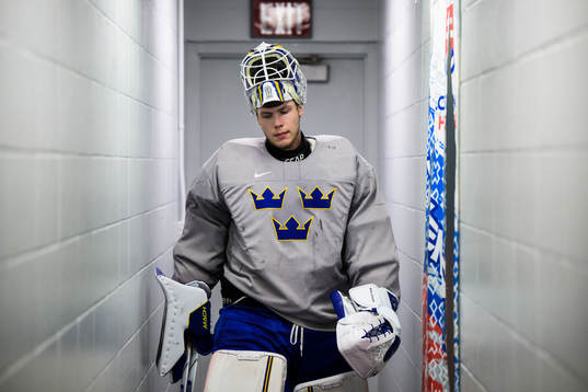 Goaltender Jesper Wallstedt of the Swedish under-20