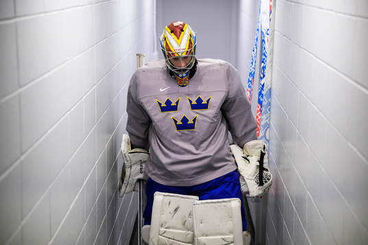 Goaltender Carl Lindbom of the Swedish under-20 national
